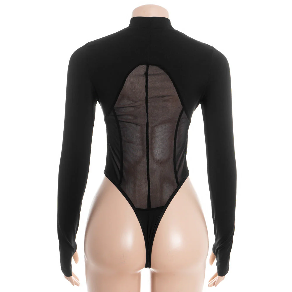 Hollow out long sleeve crewneck mesh bodysuit - Image 4