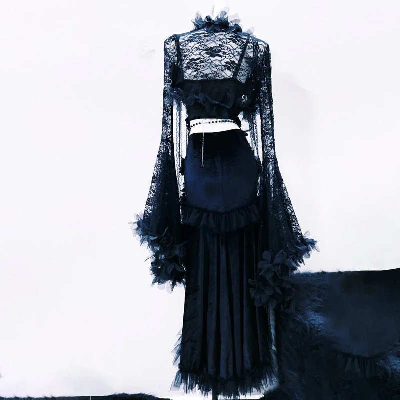 Hollow out long sleeve flower applique lace maxi dress - Image 2