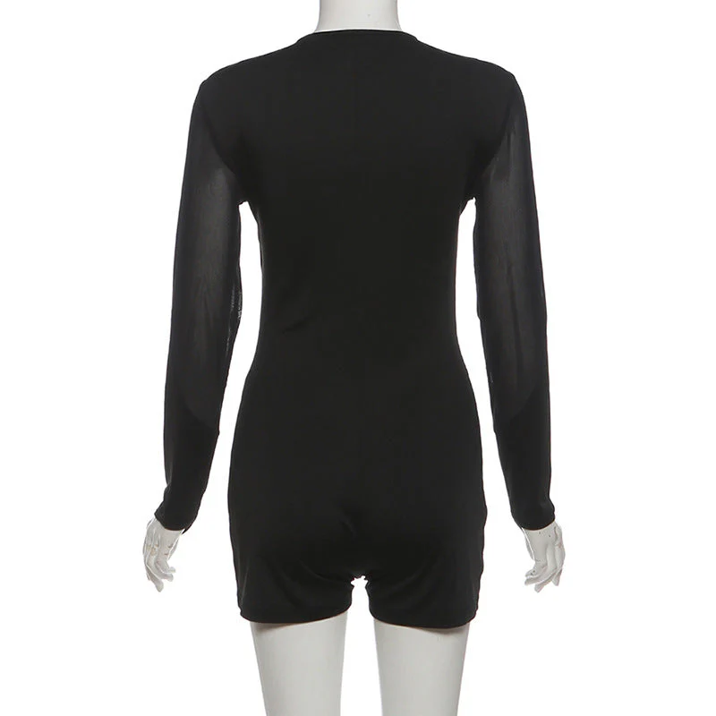 Hollow out long sleeve mesh gloves romper - Image 4