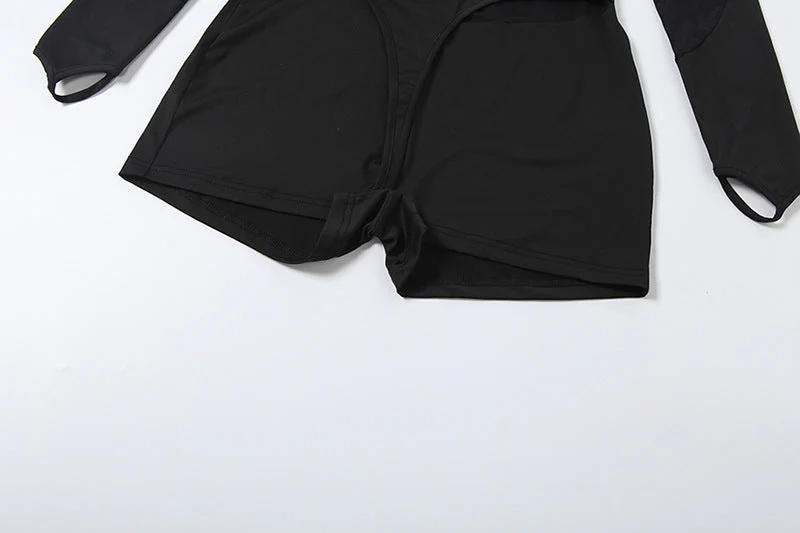 Hollow out long sleeve mesh gloves romper - Image 6