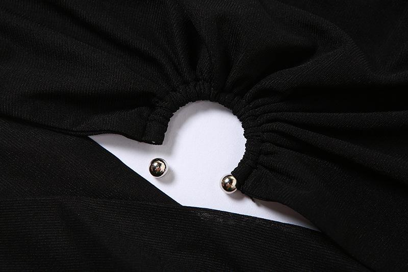 Long sleeve halter solid high neck cross front self tie 2 piece crop top goth Alternative Darkwave Fashion goth Emo Darkwave Fashion - Image 5