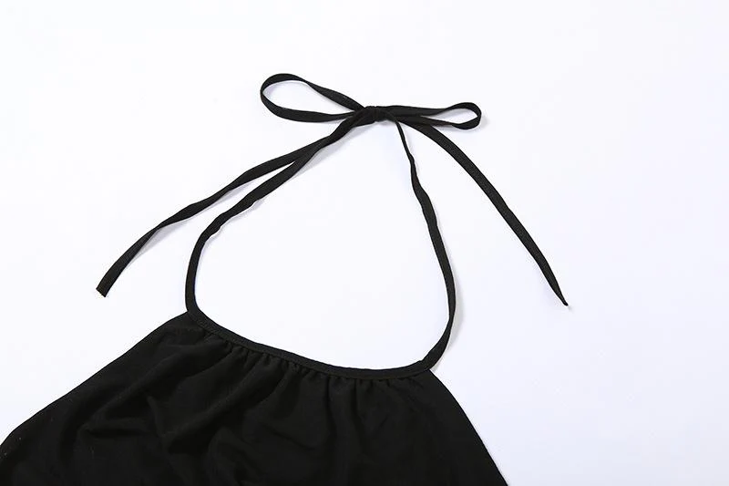 Long sleeve halter solid high neck cross front self tie 2 piece crop top goth Alternative Darkwave Fashion goth Emo Darkwave Fashion - Image 6