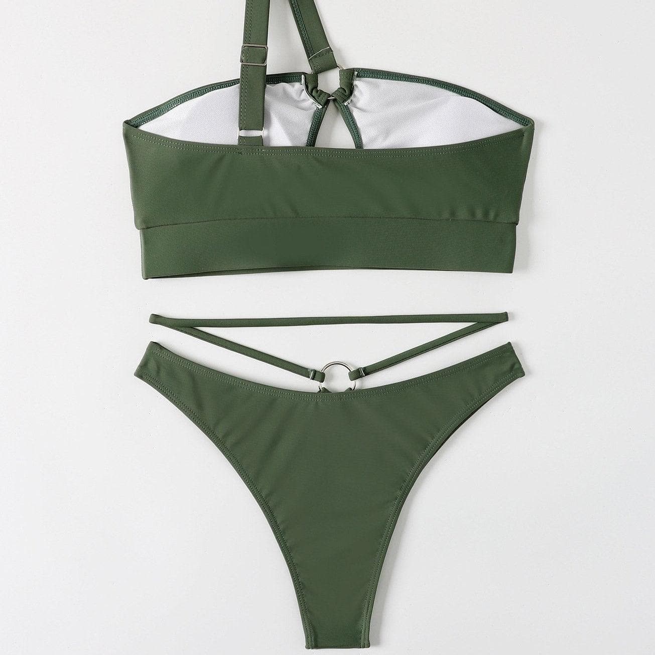 Hollow out one shoulder high waisted 2 piece bikini - Image 2