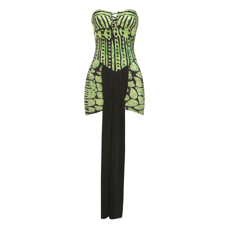 Hollow out print contrast tube mini dress