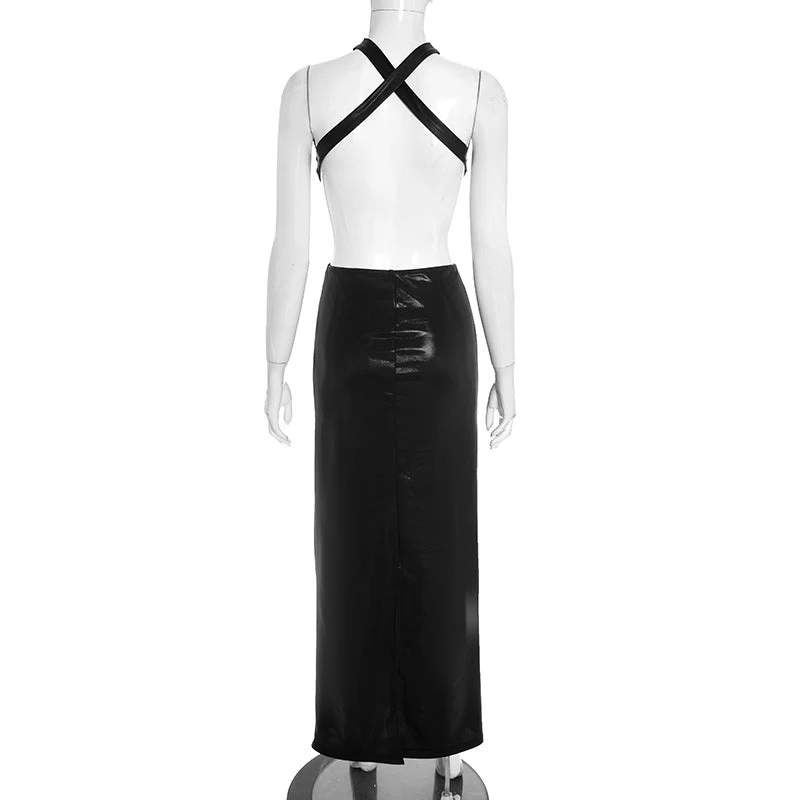 Hollow out ruched cross back backless maxi dress - Image 6