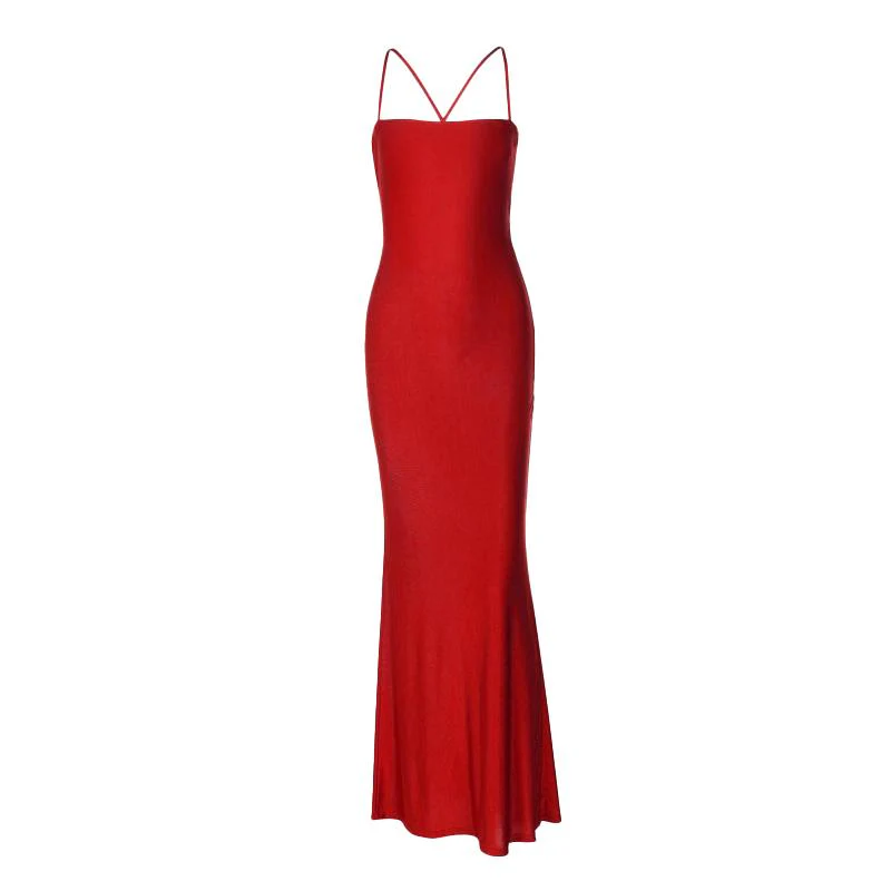 Hollow out ruched cross back cami maxi dress - Image 3