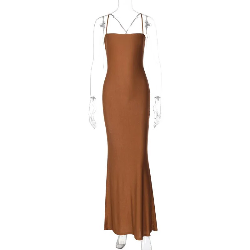 Hollow out ruched cross back cami maxi dress - Image 4