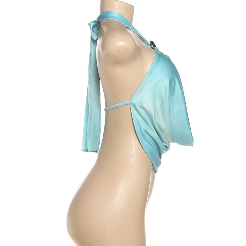 Hollow out self tiehalter backless top - Image 3