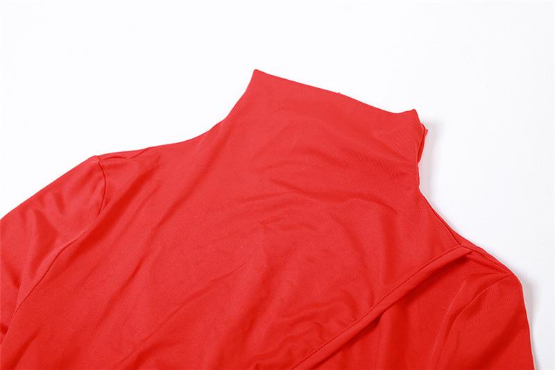 Hollow out solid long sleeve high neck zip-up maxi dress - Image 5