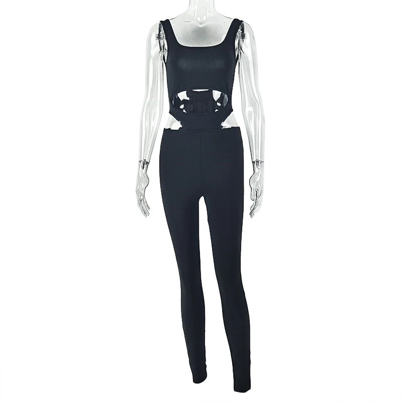 Hollow out square neck backless tank jumpsuit - Image 2
