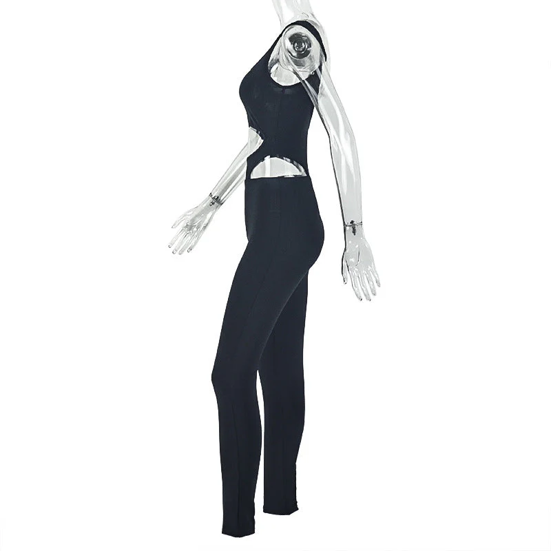 Hollow out square neck backless tank jumpsuit - Image 3