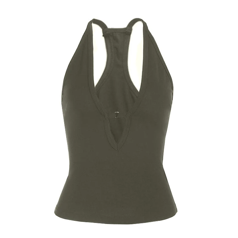 Hollow out v neck solid tank top - Image 3