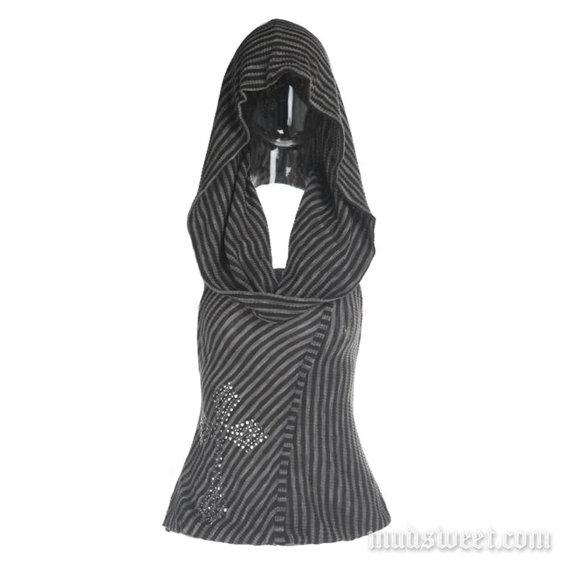 Hoodie cowl neck striped print cross pattern top - Image 2