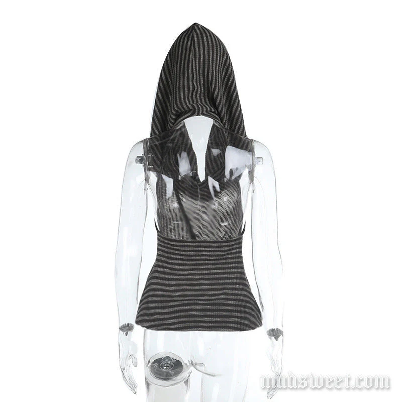 Hoodie cowl neck striped print cross pattern top - Image 4