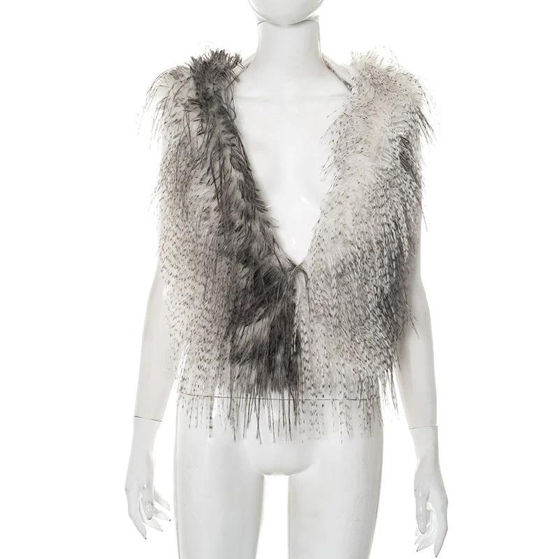 Hoodie fluffy self tie v neck backless top - Image 4
