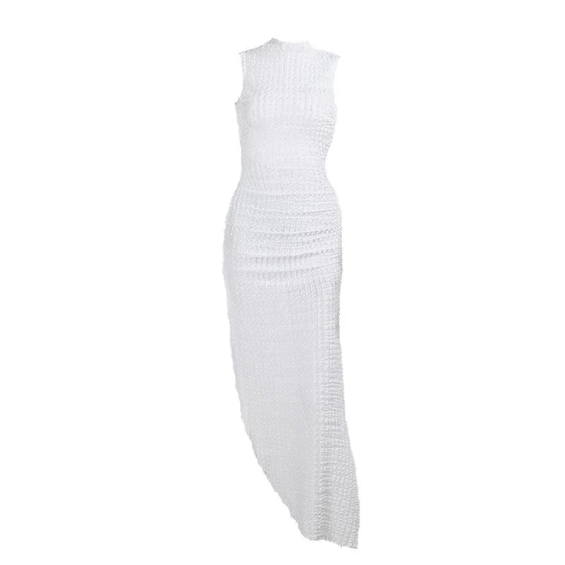 Hoodie Irregular slit crewneck ruched midi dress