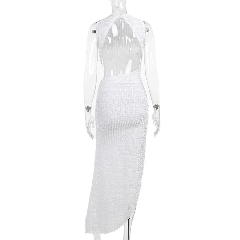 Hoodie Irregular slit crewneck ruched midi dress - Image 5