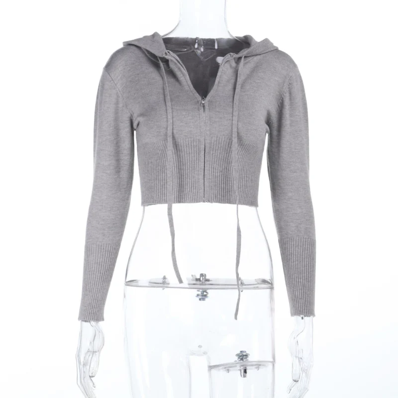 Hoodie long sleeve zip-up crop top - Image 2