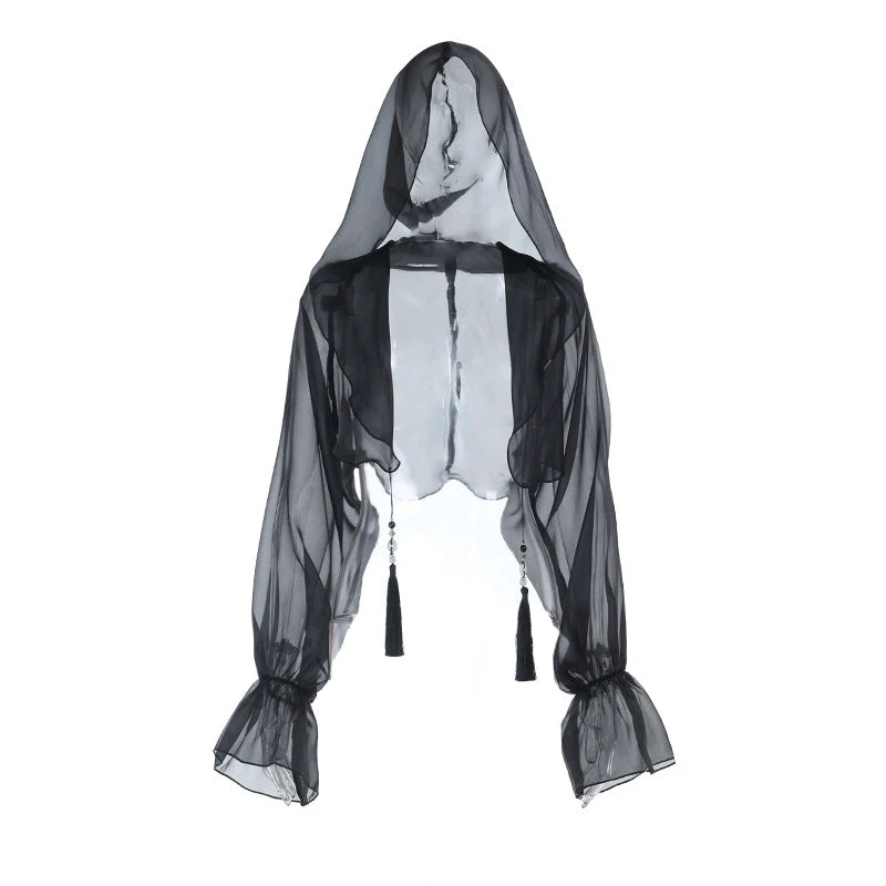 Hoodie long sleeve chiffon see through top - Image 2