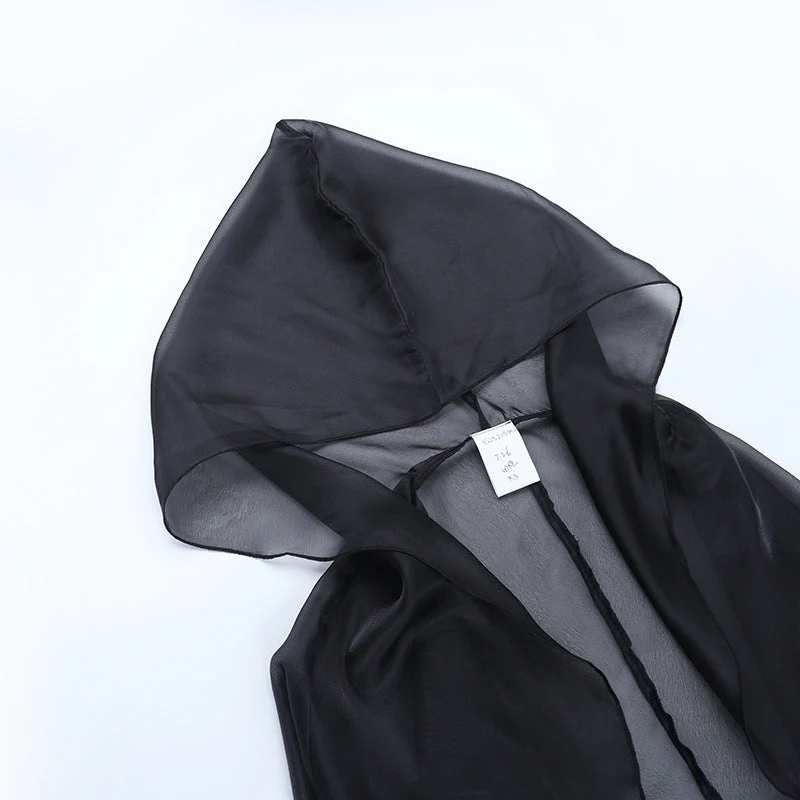 Hoodie long sleeve chiffon see through top - Image 5