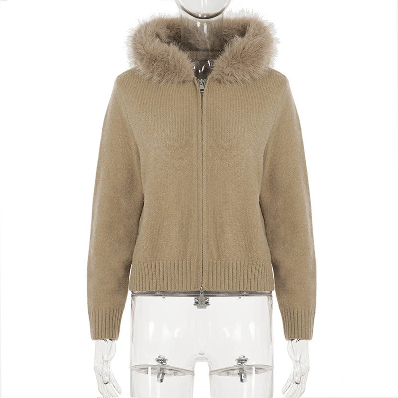 Hoodie long sleeve fluffy zip-up top - Image 3