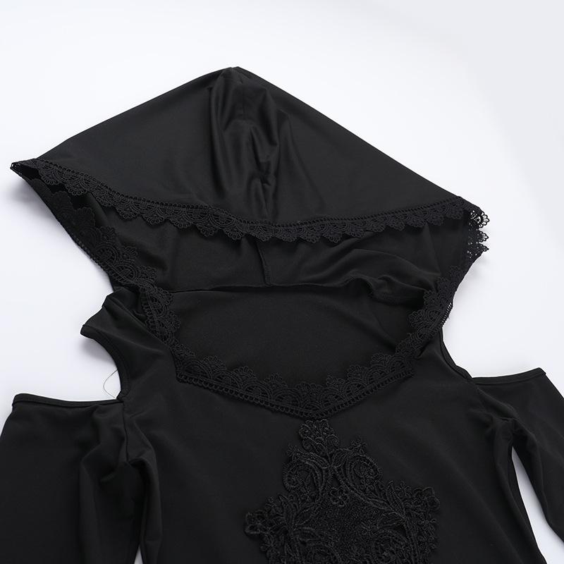 Hoodie long sleeve lace hem embroidery hollow out mini dress - Image 8