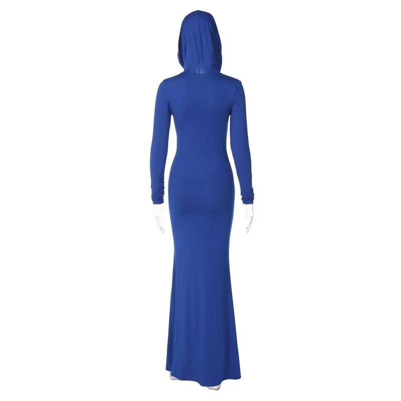 Hoodie long sleeve ruched solid maxi dress - Image 4