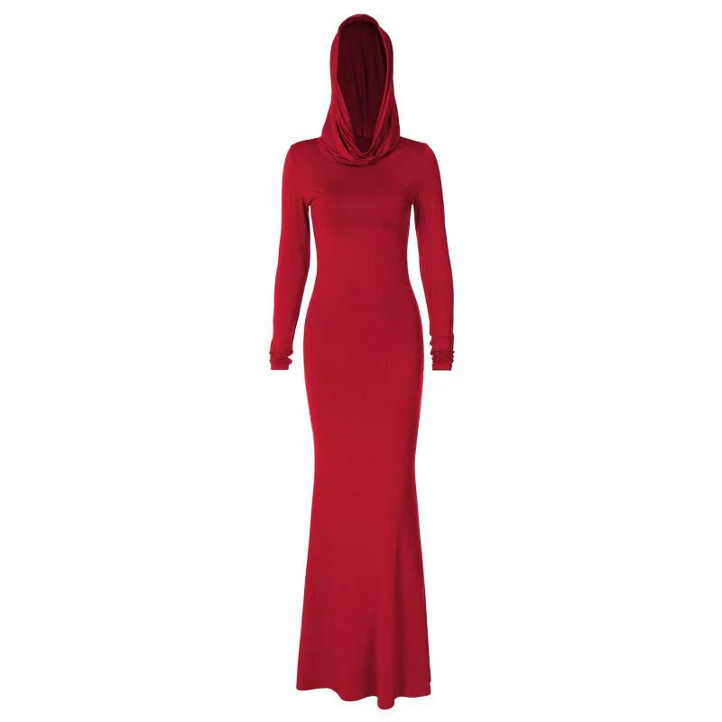 Hoodie long sleeve ruched solid maxi dress - Image 8