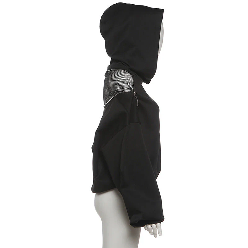 Hoodie long sleeve zip-up fishnet top - Image 4