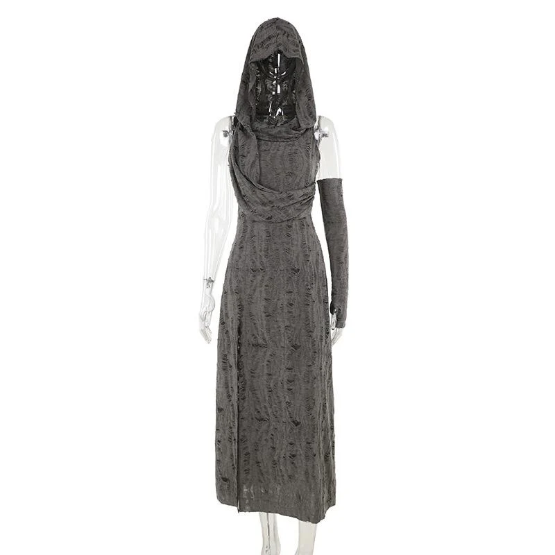 Hoodie ruched ruffle slit maxi dress - Image 7