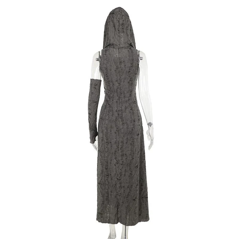 Hoodie ruched ruffle slit maxi dress - Image 9