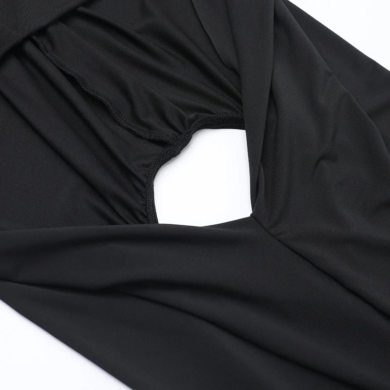 Hoodie ruched slit cowl neck solid maxi dress - Image 5