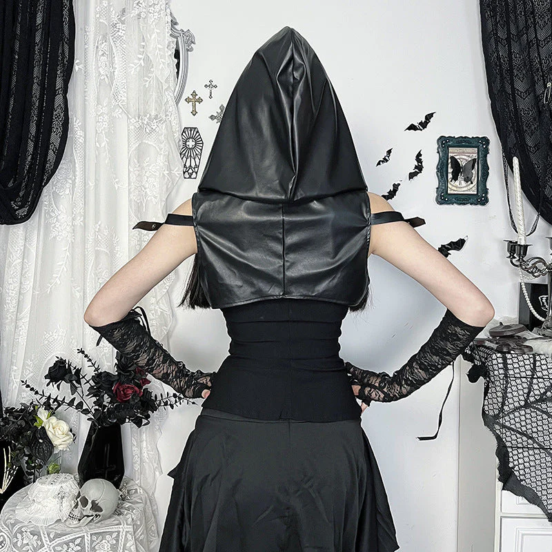 Hoodie zip-up PU leather top - Image 4