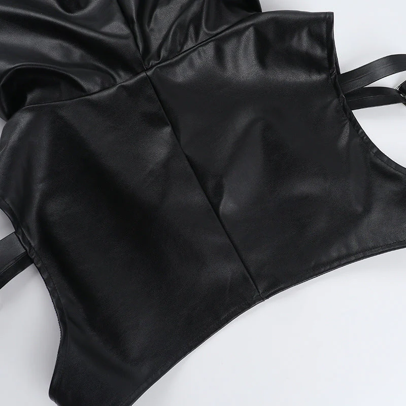 Hoodie zip-up PU leather top - Image 7