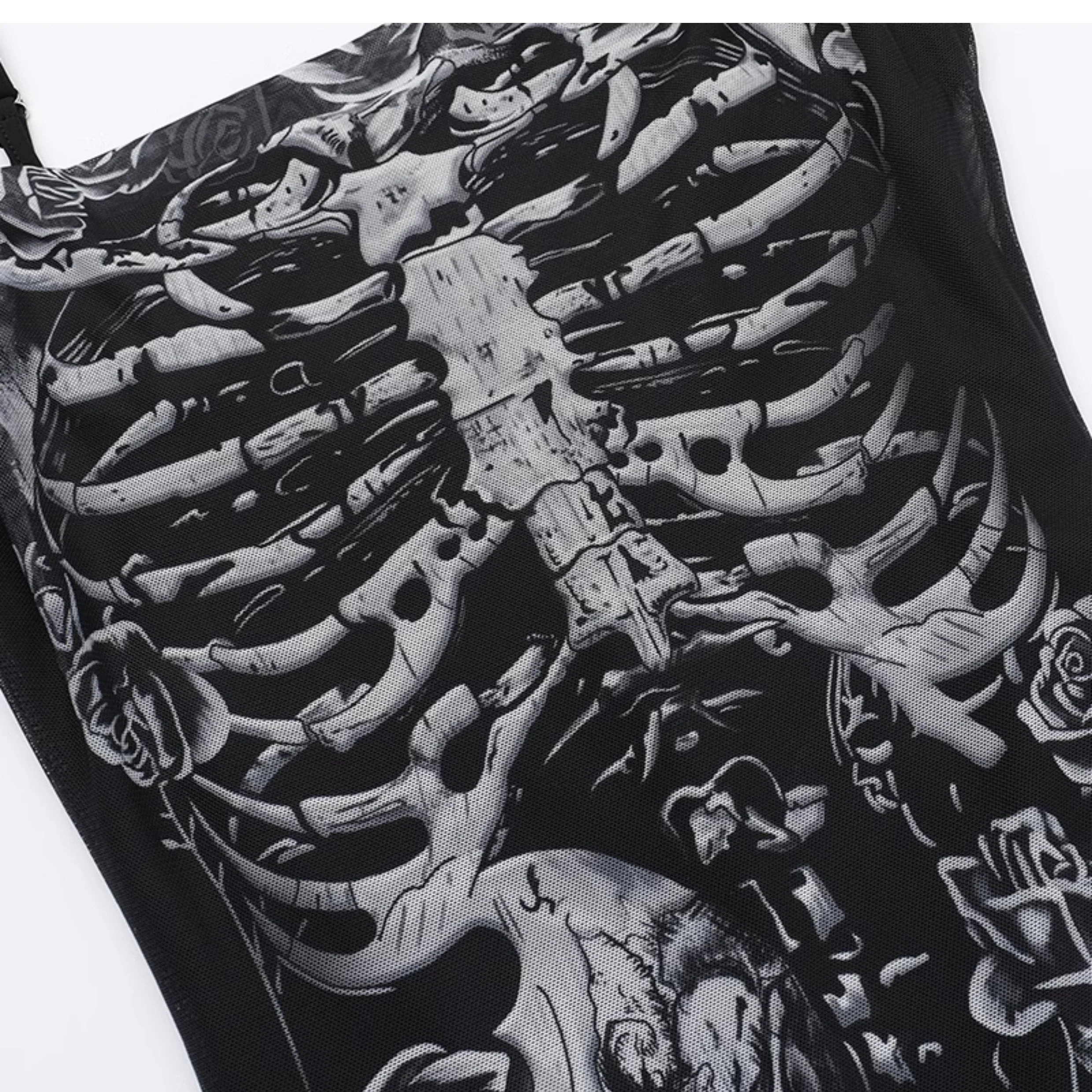 Human skeleton print mesh cami maxi dress - Image 4