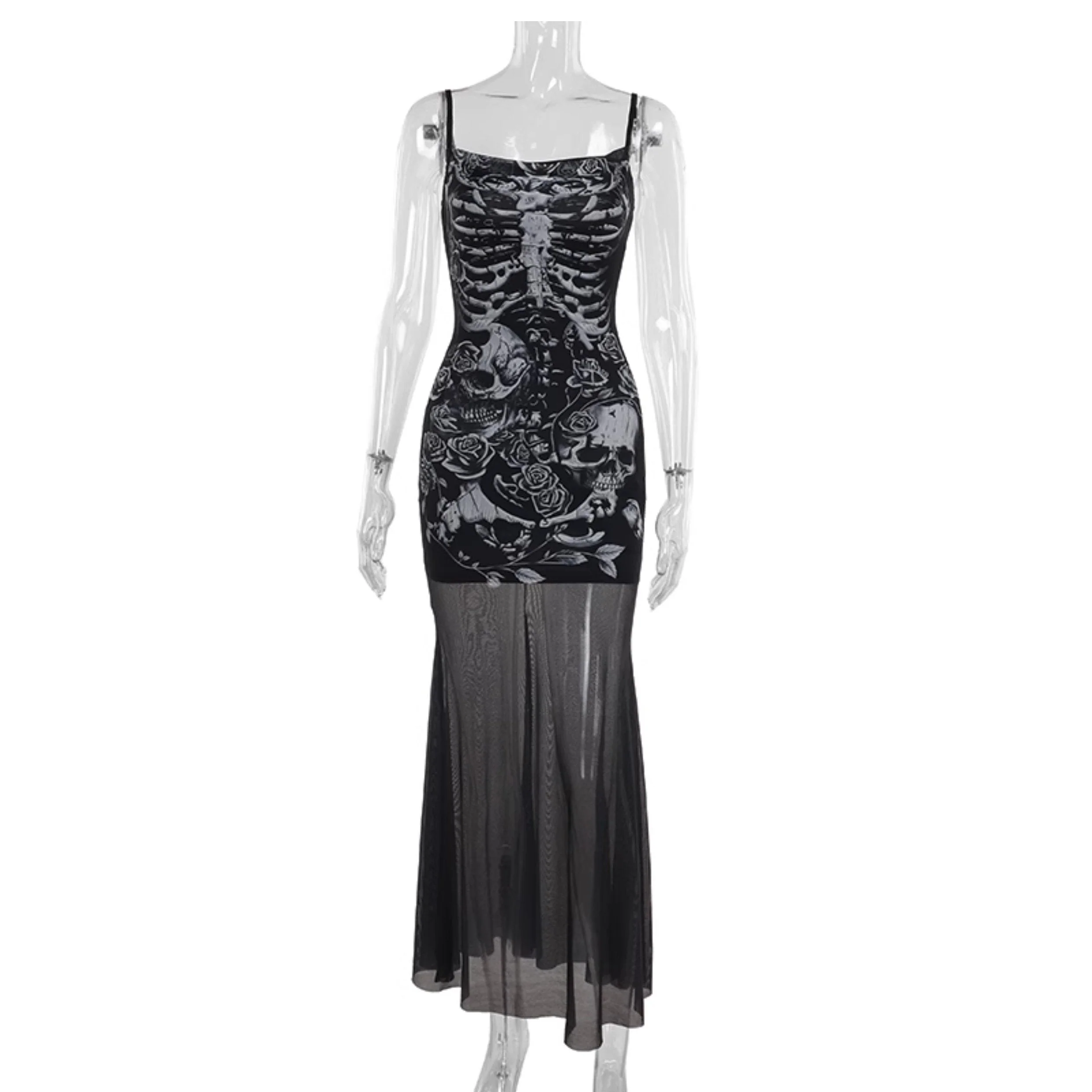Human skeleton print mesh cami maxi dress - Image 7