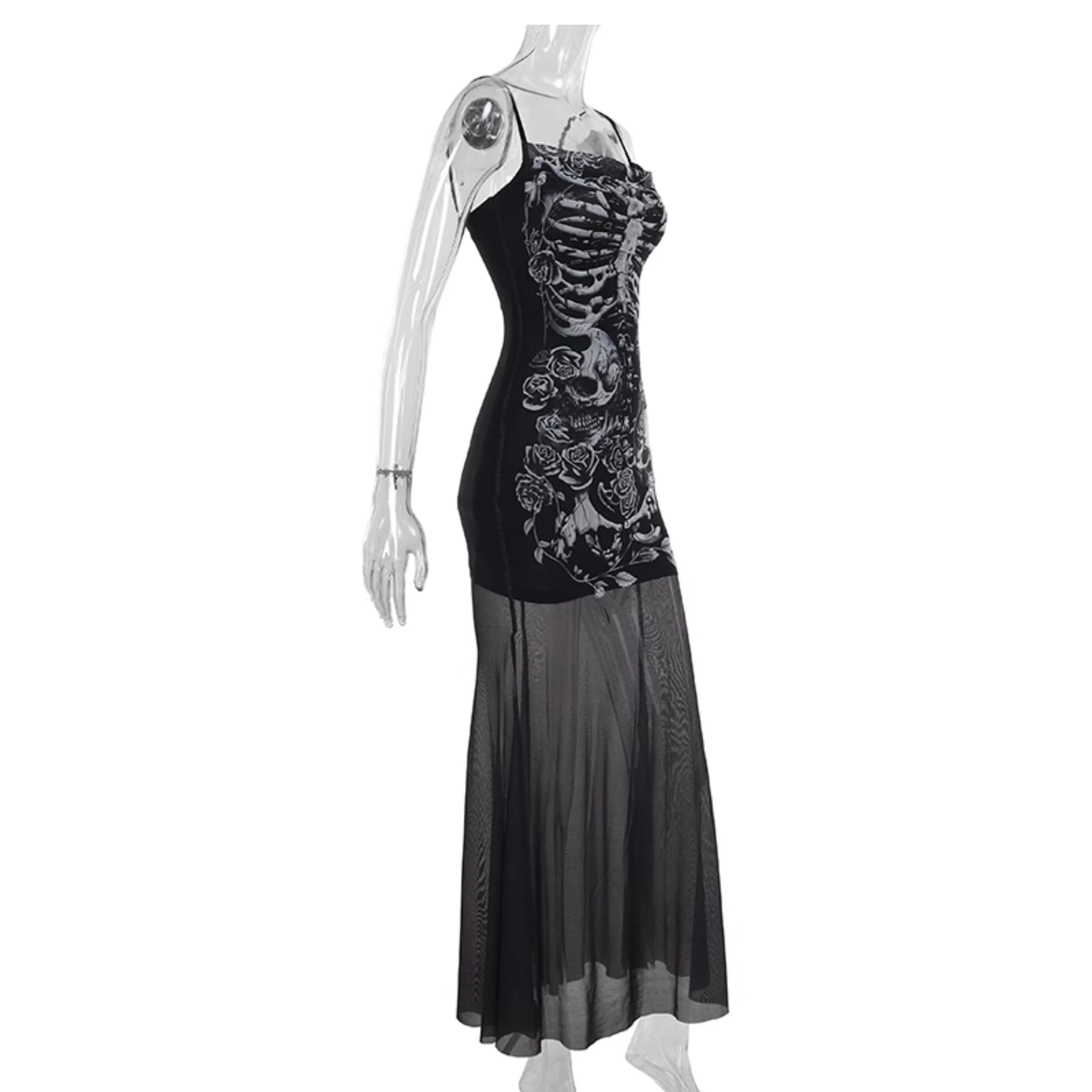Human skeleton print mesh cami maxi dress - Image 9
