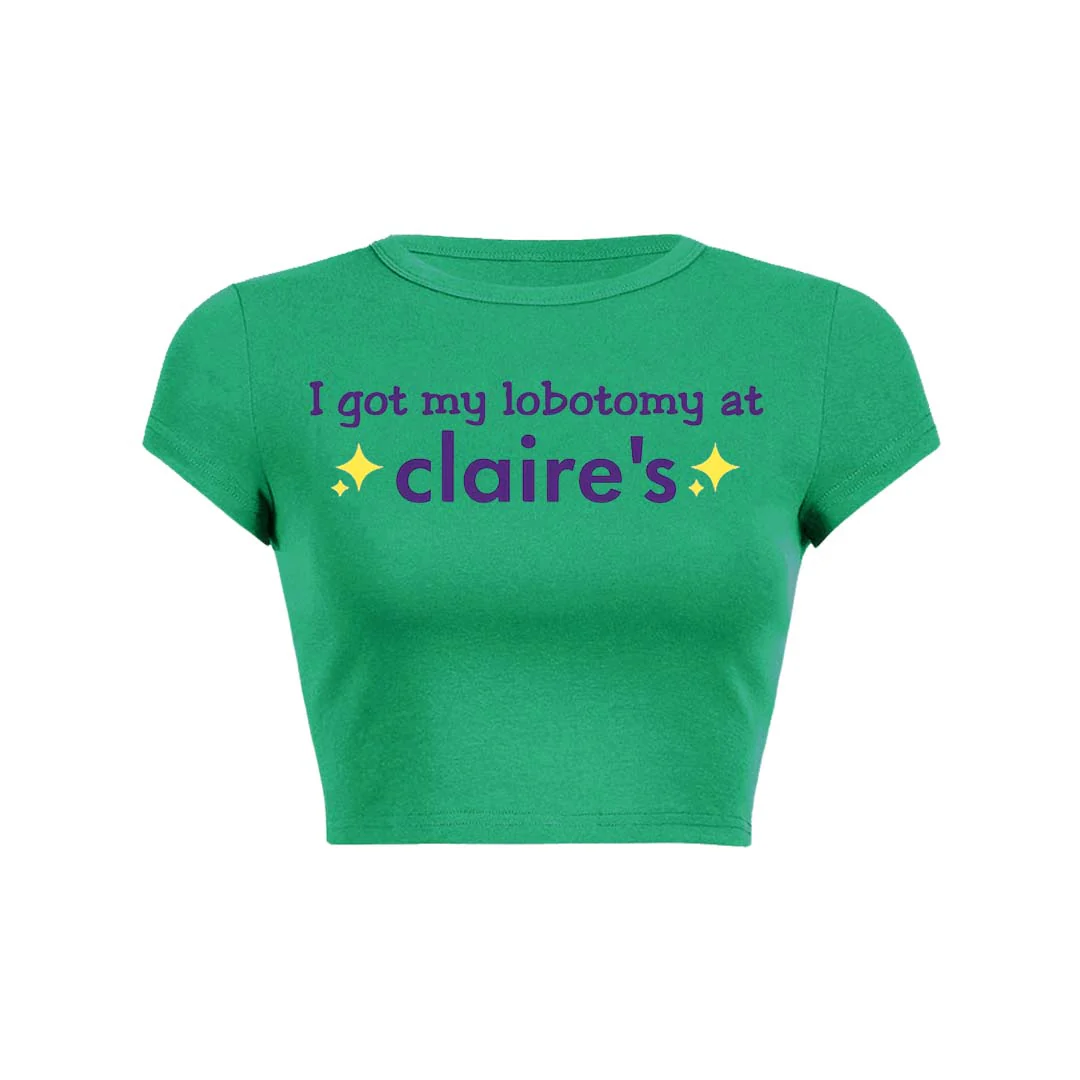 I Got My Lobotomy At Claires Y2K Baby Tee Crop Top - Image 2