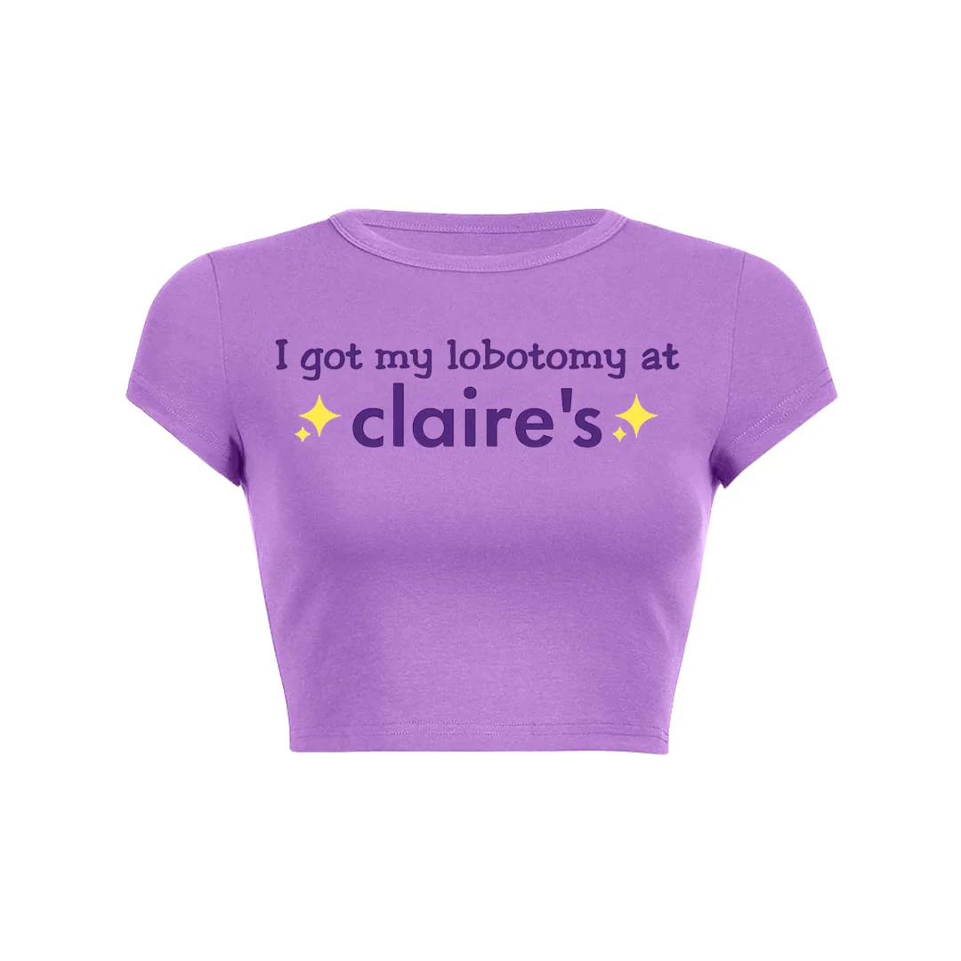 I Got My Lobotomy At Claires Y2K Baby Tee Crop Top - Image 3