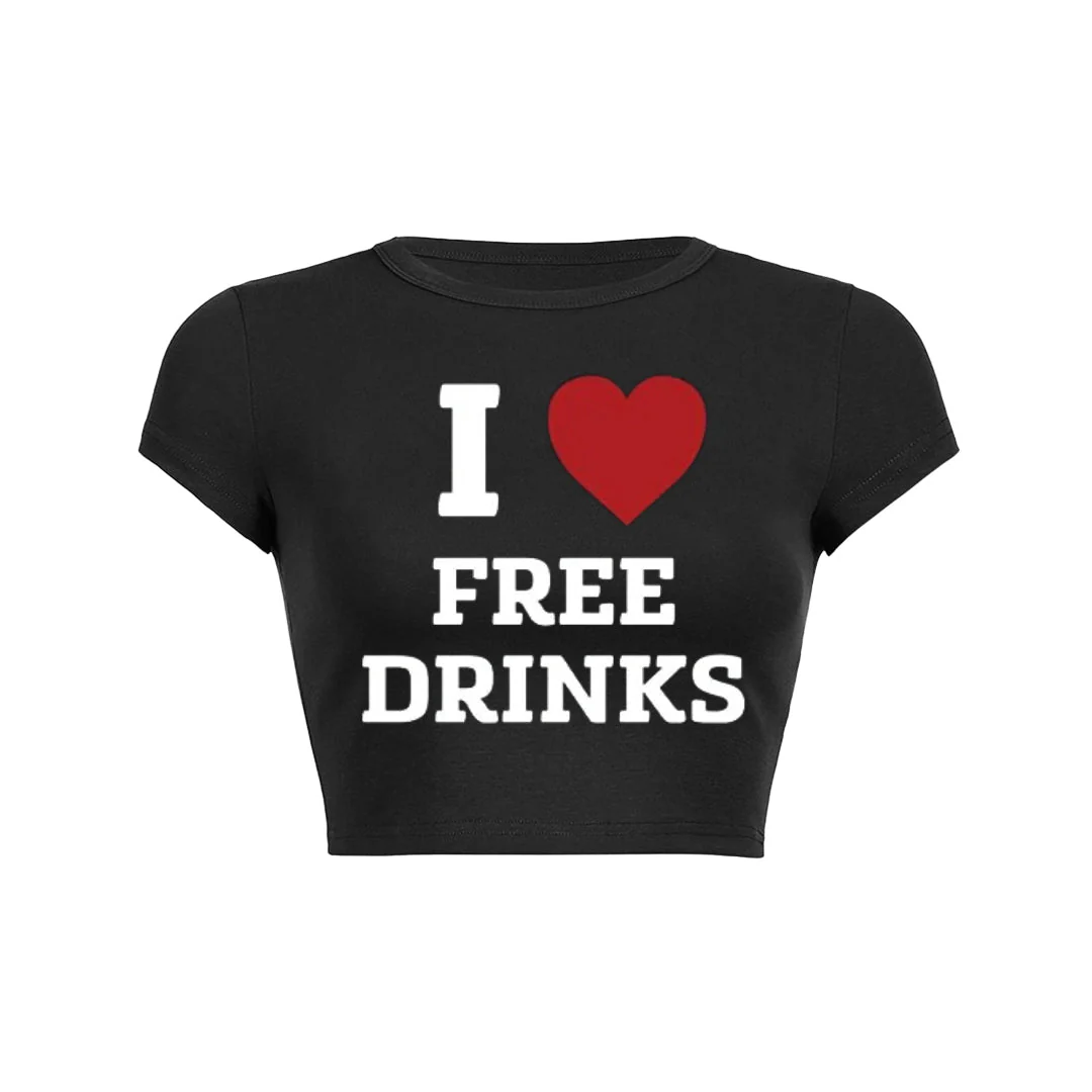I Love Free Drinks Y2K Baby Tee - Image 2