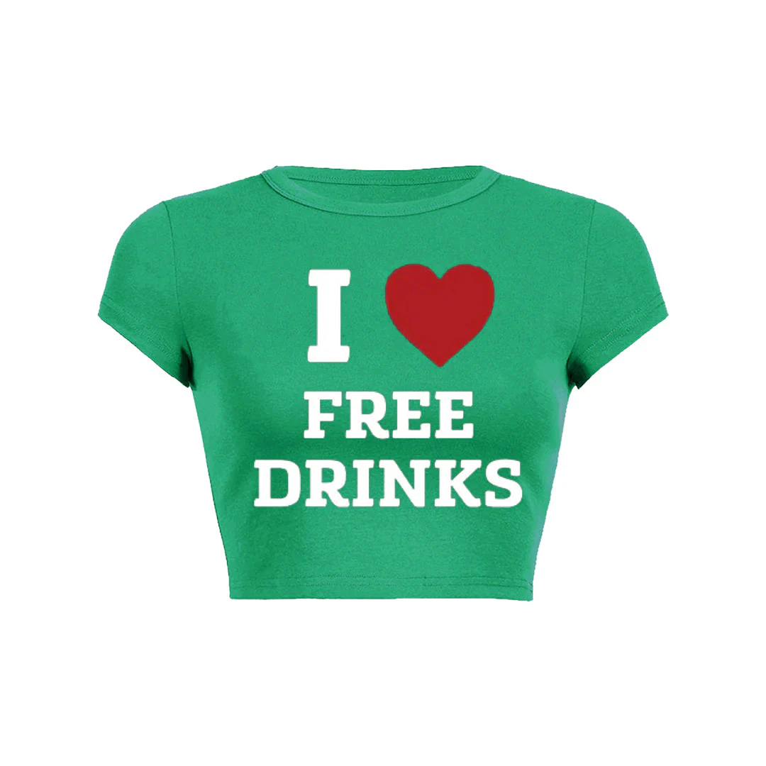 I Love Free Drinks Y2K Baby Tee - Image 3