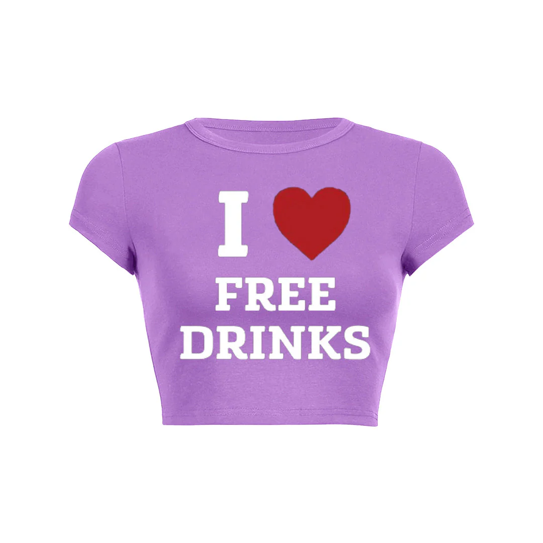 I Love Free Drinks Y2K Baby Tee - Image 4