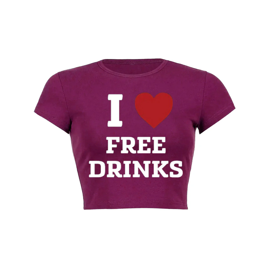 I Love Free Drinks Y2K Baby Tee - Image 9