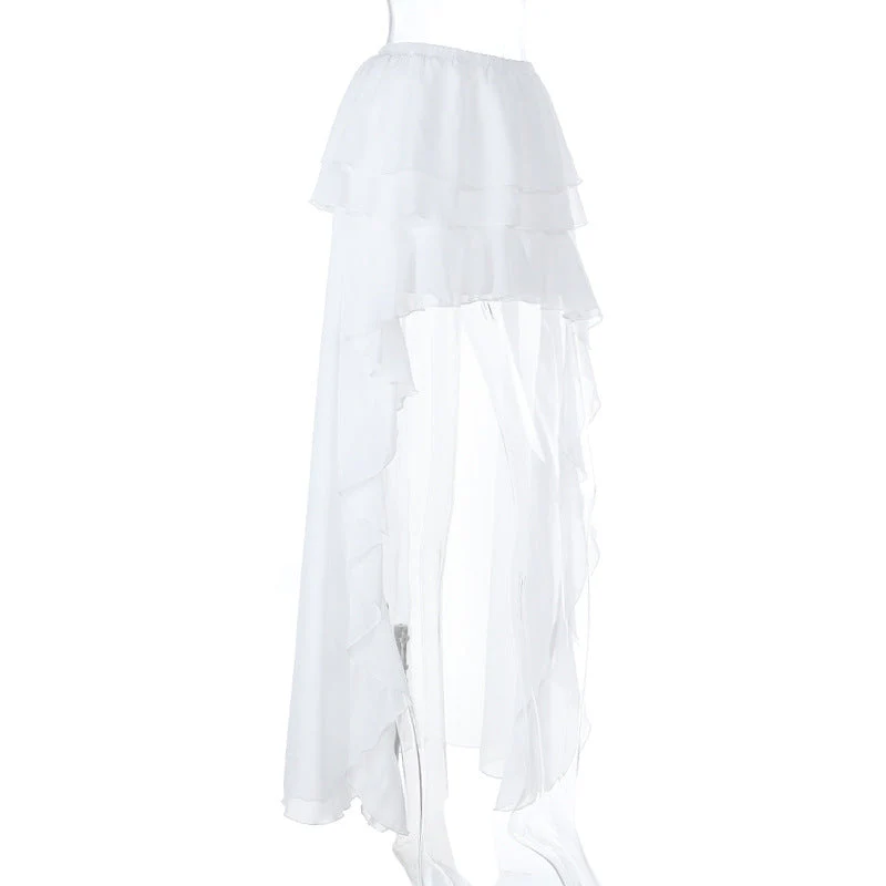 Irregular chiffon ruffle ruched mini skirt - Image 3