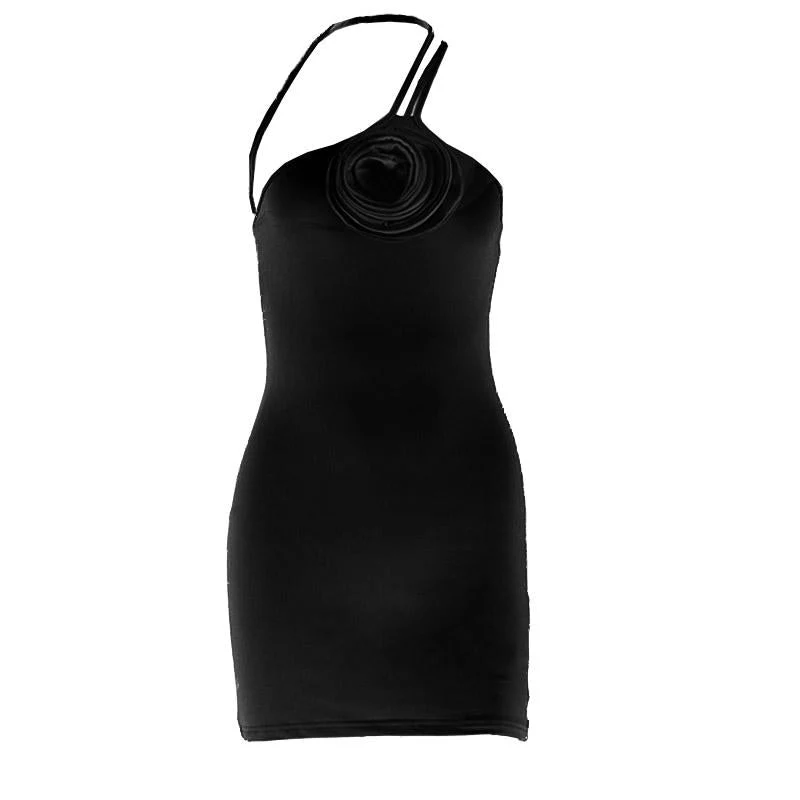 Irregular flower applique backless cami mini dress - Image 2