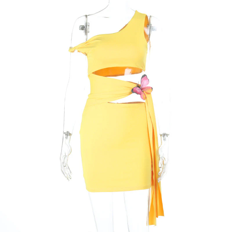 Irregular hollow out butterfly applique mini dress - Image 2