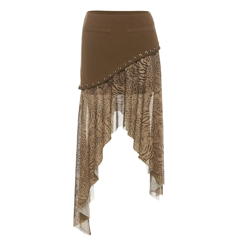 Irregular leopard print contrast midi skirt - Image 2