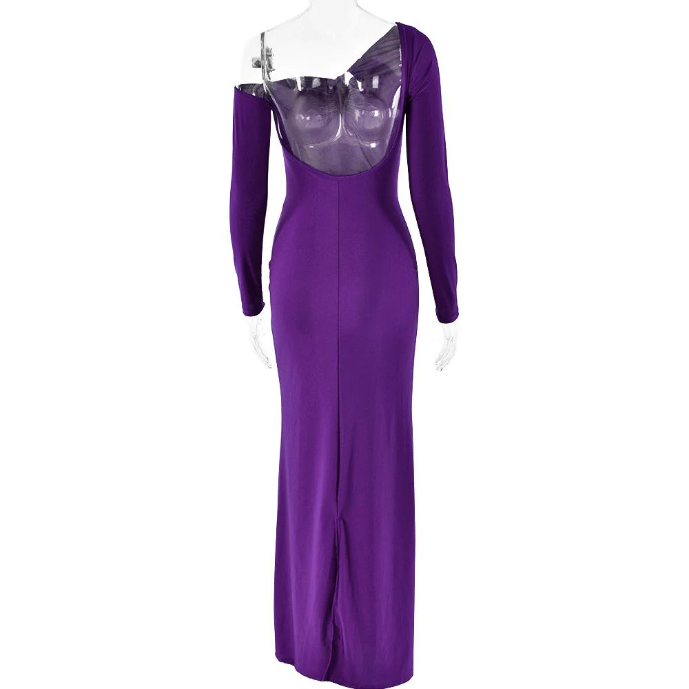 Irregular Long sleeve ruched backless slit maxi dress - Image 6
