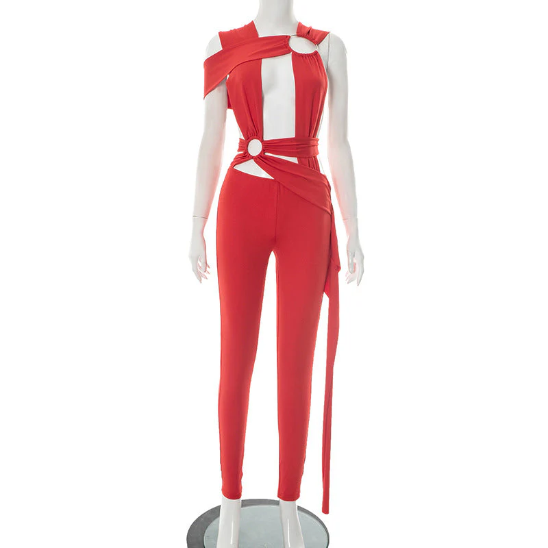 Irregular o ring hollow out ruched jumpsuit - Image 6