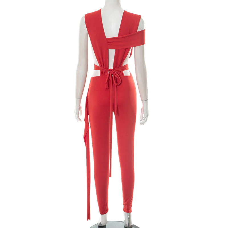 Irregular o ring hollow out ruched jumpsuit - Image 8